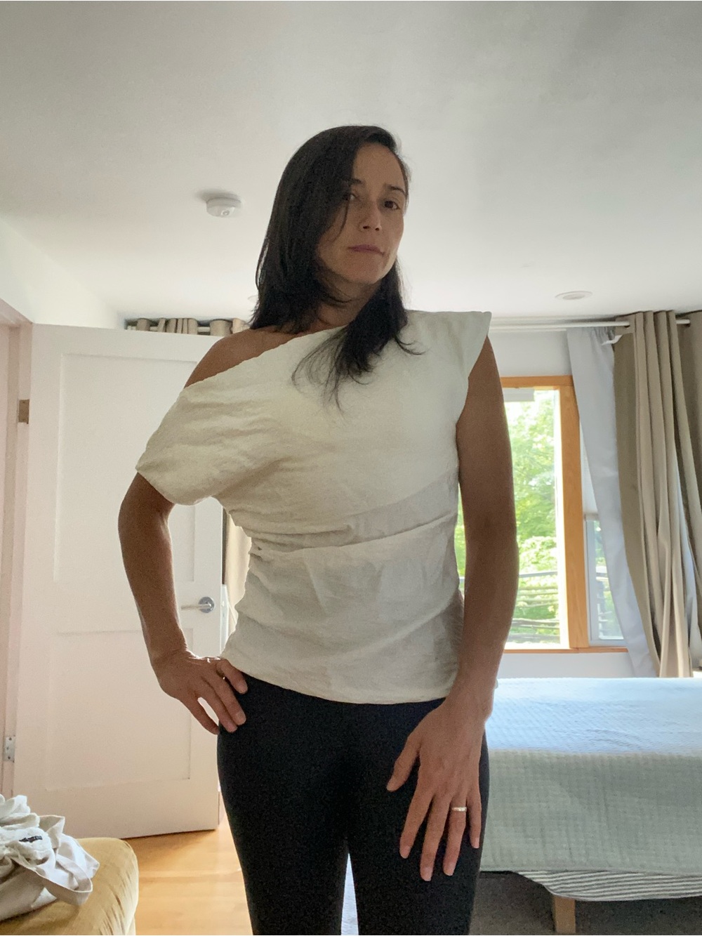 Mango Cream Drape Neck Short Sleeve Blouse - Picture 11 of 11